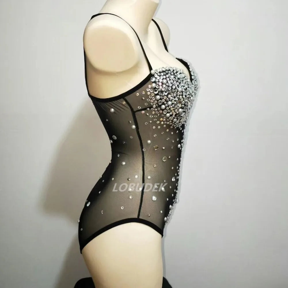 costume sexy transparent à strass