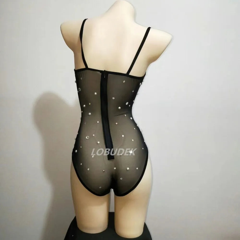 costume sexy transparent à strass