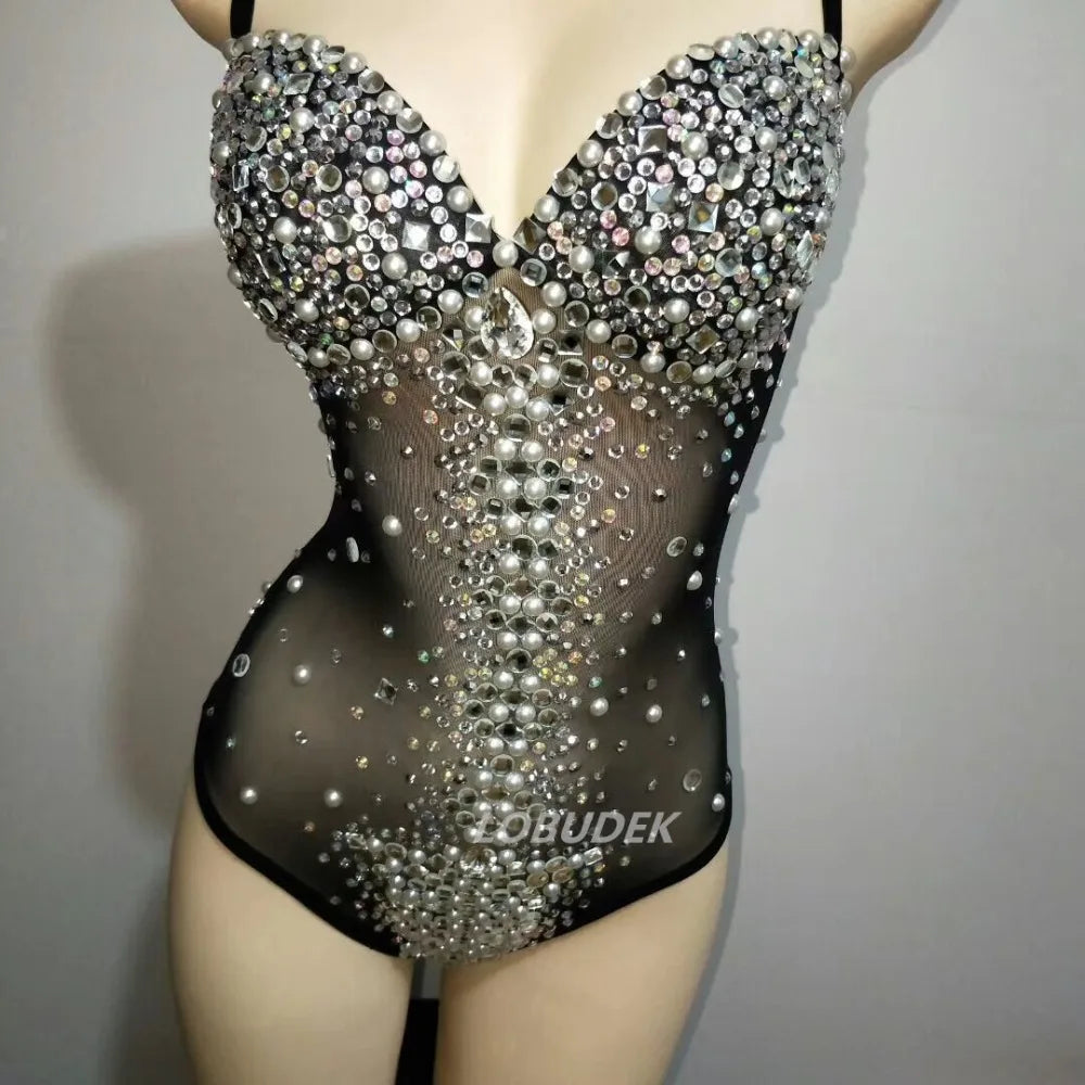 costume sexy transparent à strass