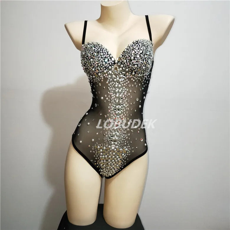 costume sexy transparent à strass