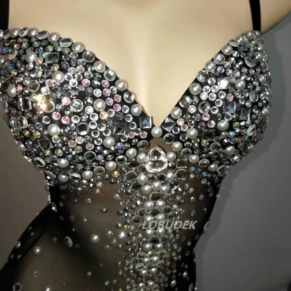 costume sexy transparent à strass