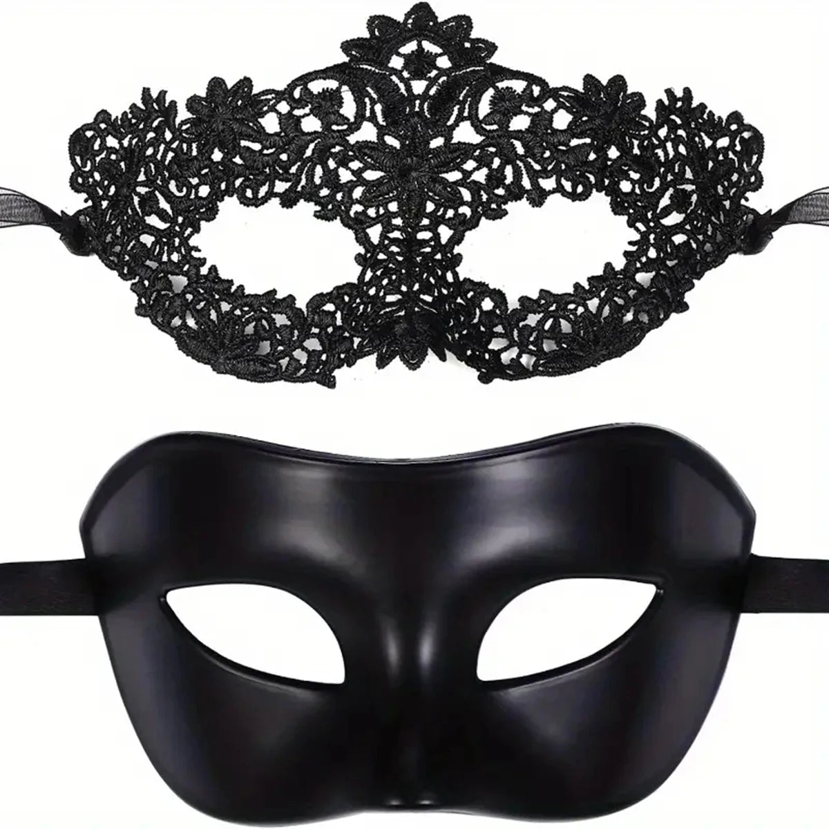 Ensemble de 2 masques de mascarade élégants en dentelle noire pour couples