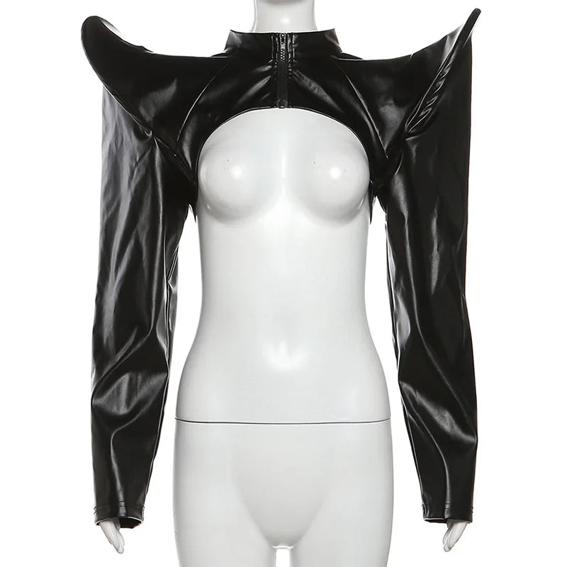 Vestes en cuir synthétique manches longues, fermeture éclair