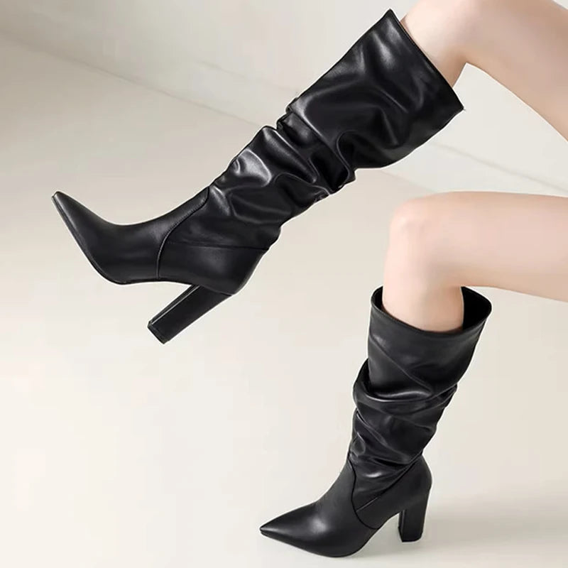 Bottes longues à talons hauts chaussures épaisses
