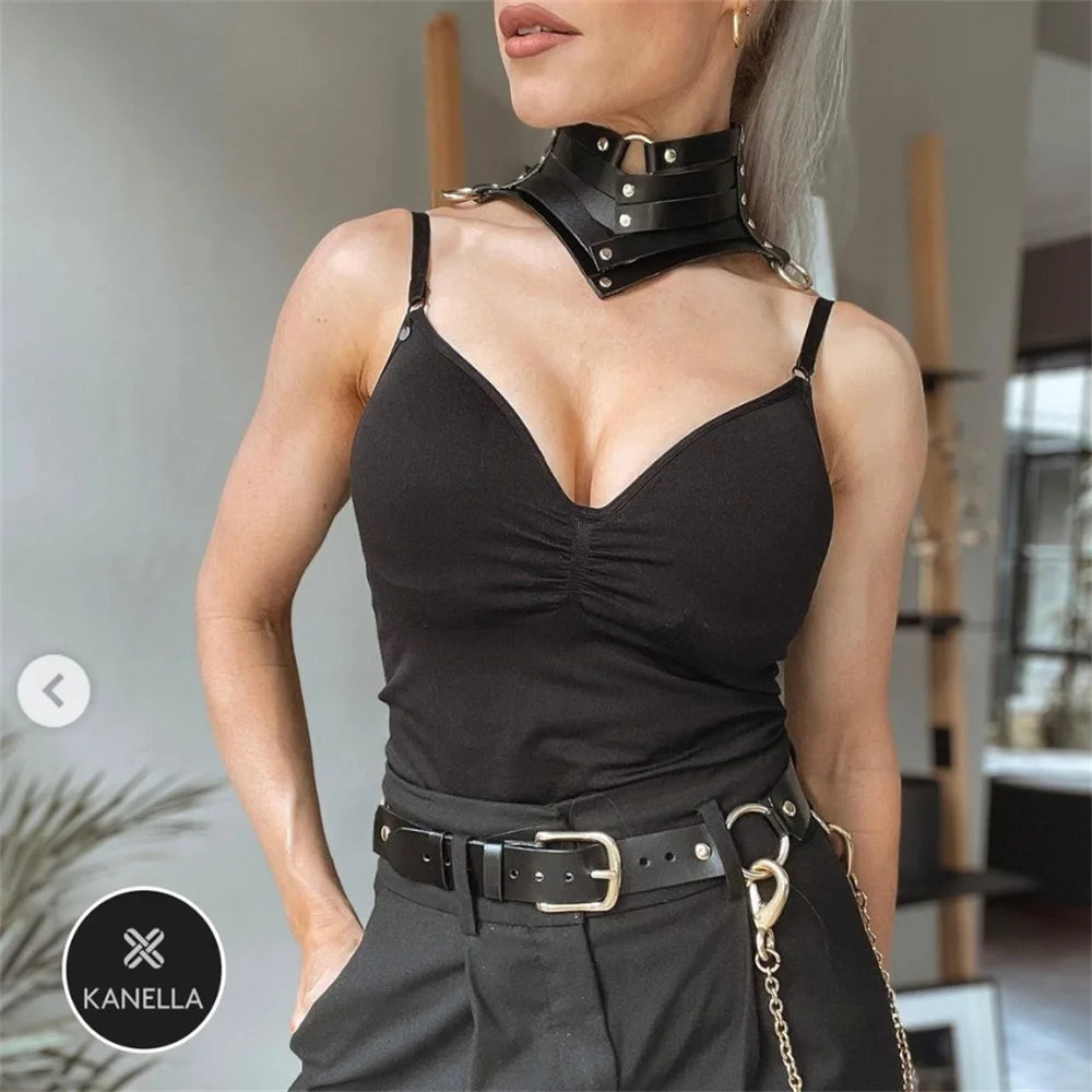Collier cuir ceinture rivets