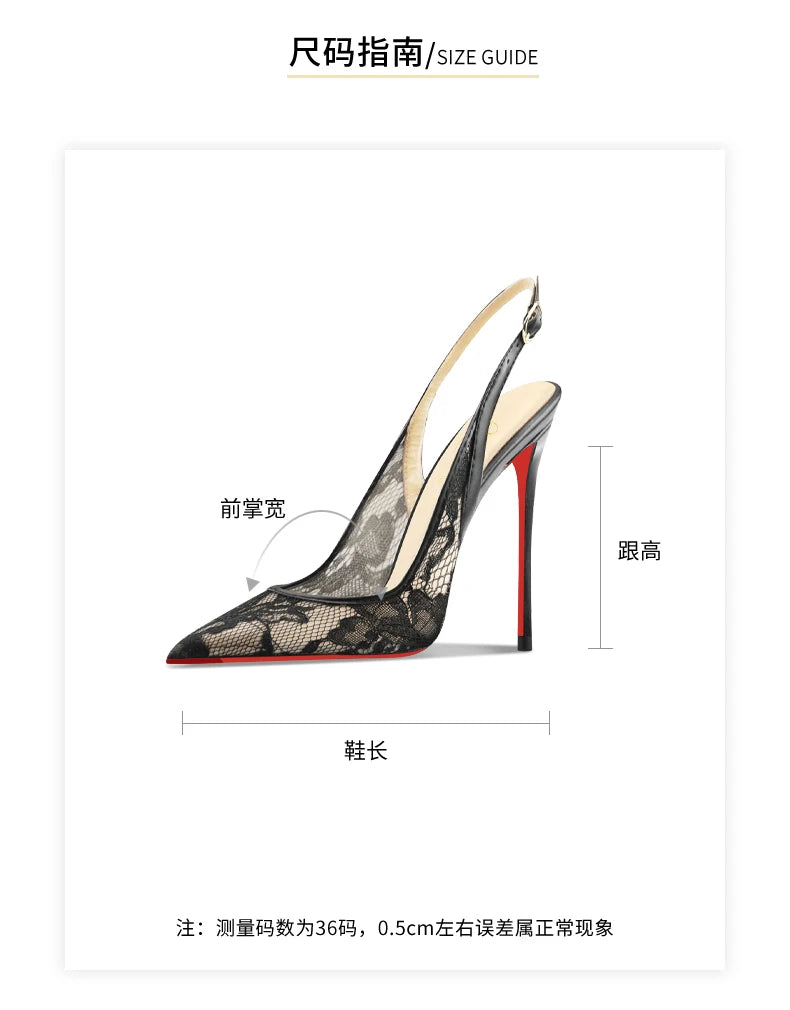Sandales à talons hauts en dentelle noire avec bouts pointus