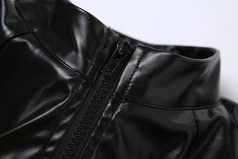 Vestes en cuir synthétique manches longues, fermeture éclair