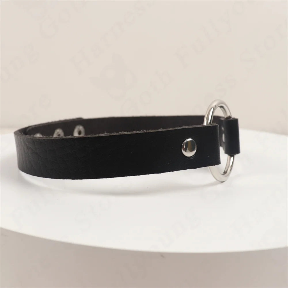 Collier ras du cou noir, en cuir synthétique