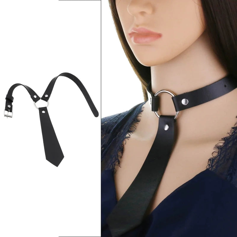 Collier ras du cou en similicuir noir