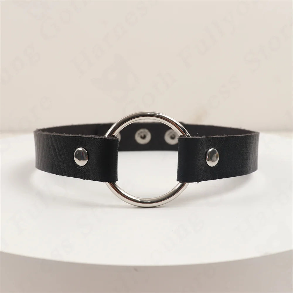 Collier ras du cou noir, en cuir synthétique