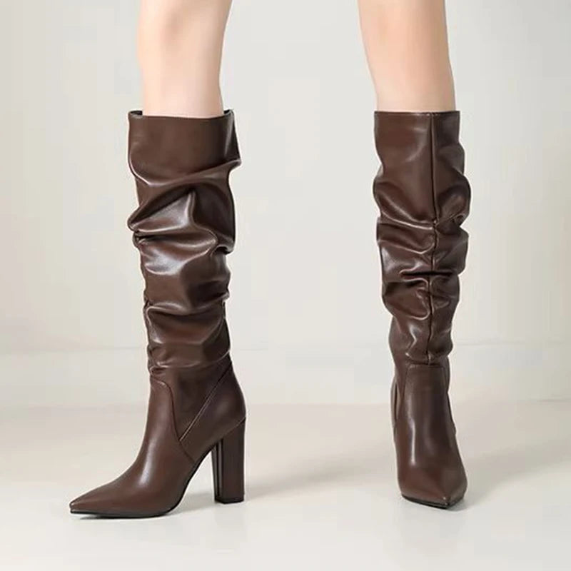 Bottes longues à talons hauts chaussures épaisses