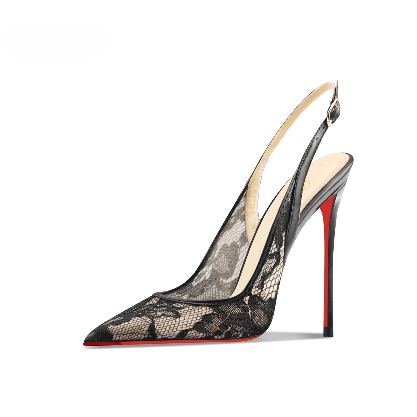 Sandales à talons hauts en dentelle noire avec bouts pointus