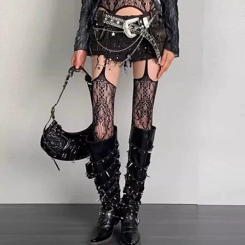 Collants Floraux Bas Colorés Cuissardes Résille Transparents Porte-Jarretelles