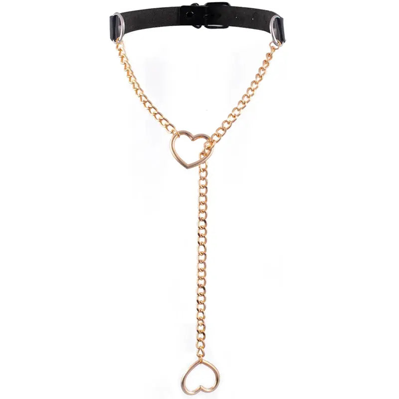 Collier chaîne en forme de cœur, ras du cou en cuir noir, accessoires, bijoux Clickbing Market