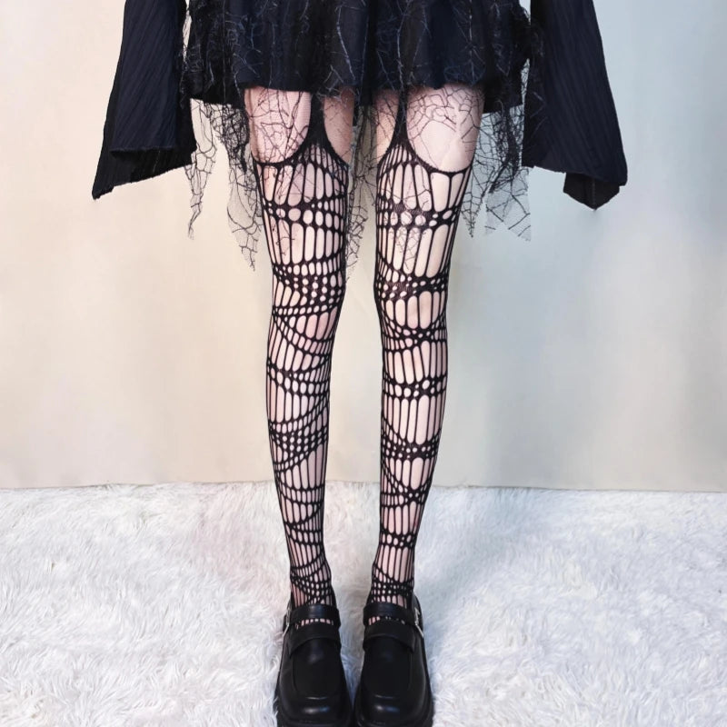 collants résille sexy à trous noirs, style années 2000