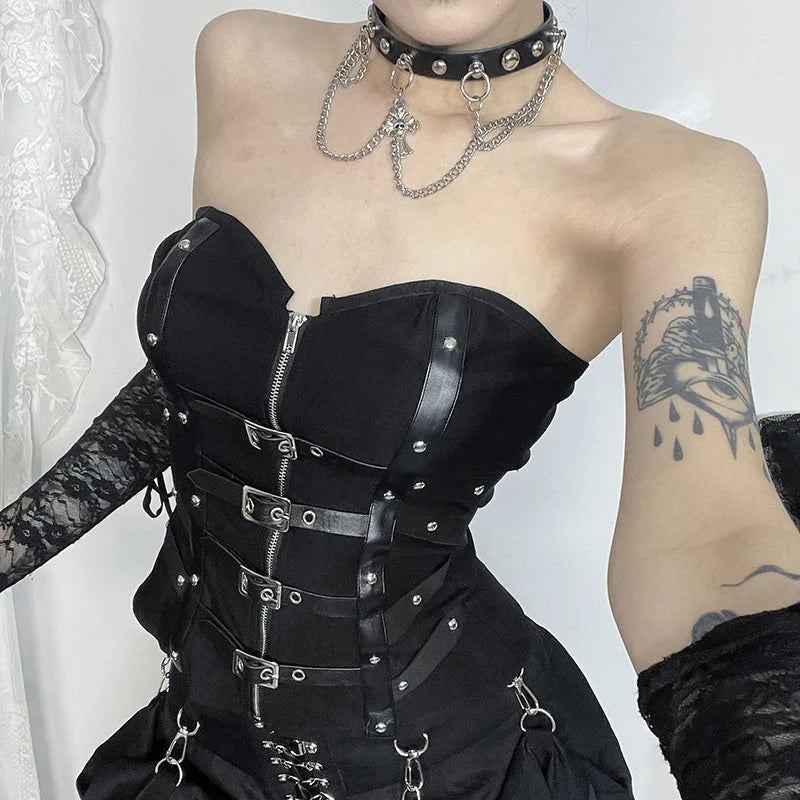 Corset sans bretelles en cuir style gothique