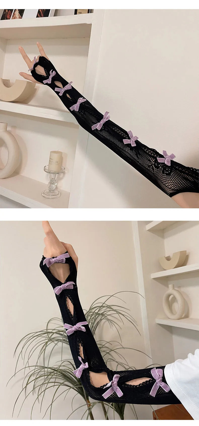 Gants, nœud floqué, châle en dentelle