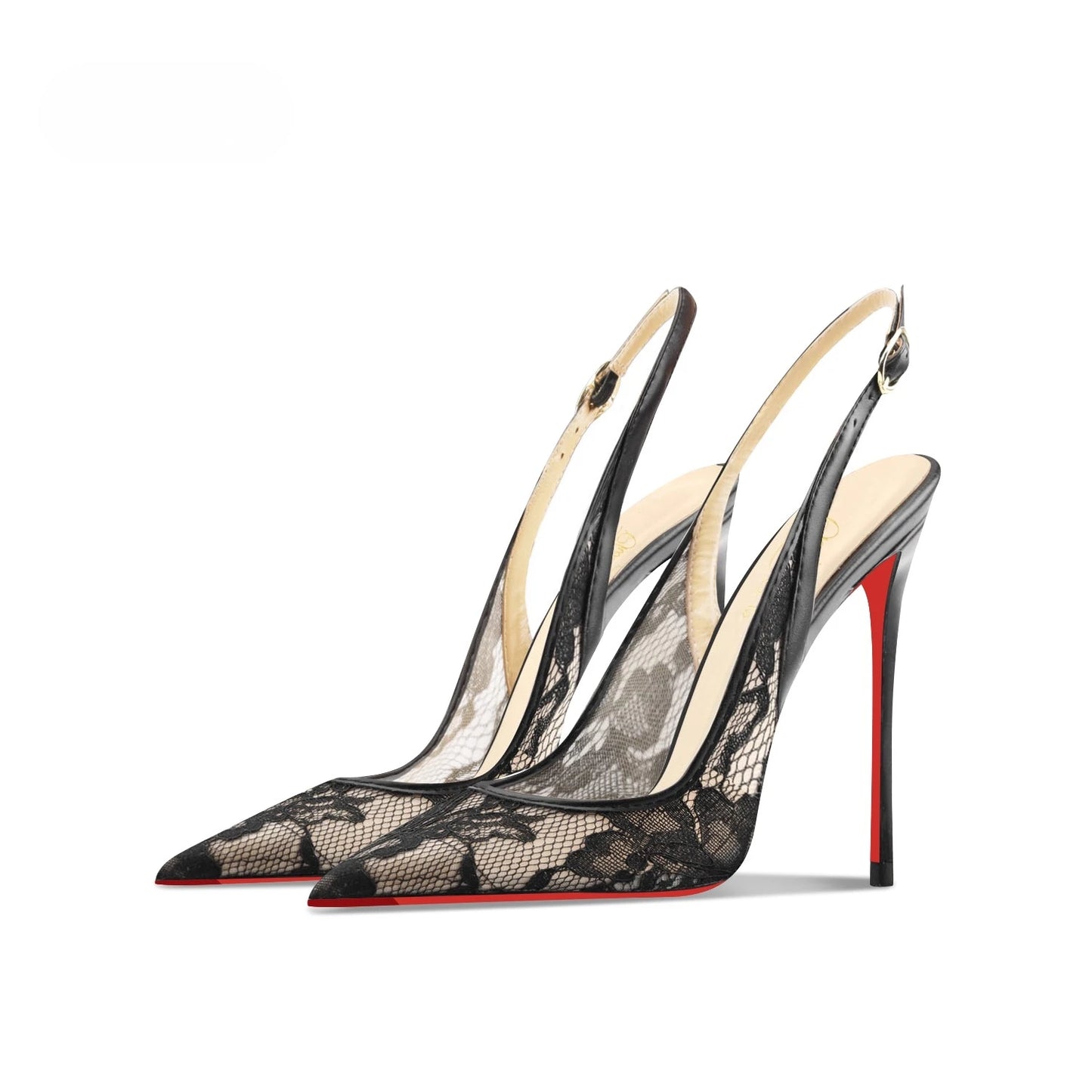 Sandales à talons hauts en dentelle noire avec bouts pointus