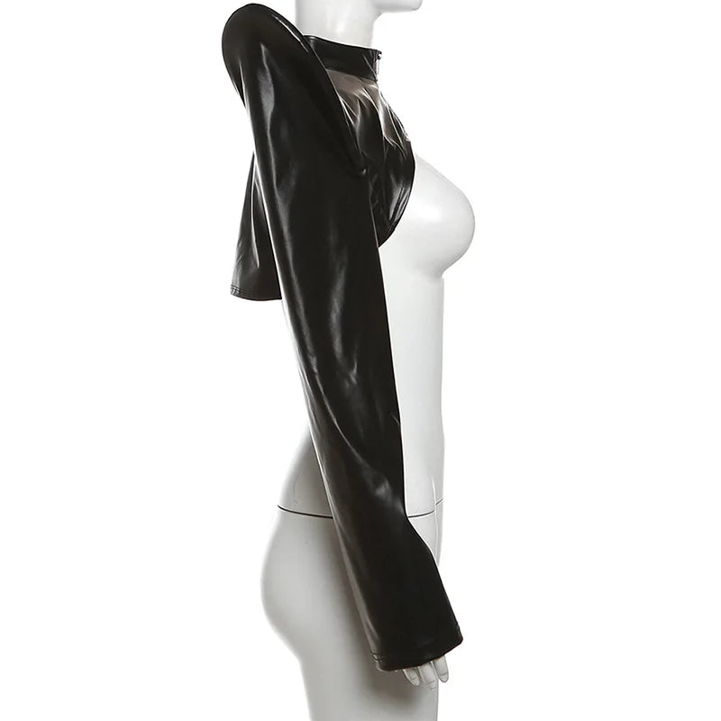 Vestes en cuir synthétique manches longues, fermeture éclair