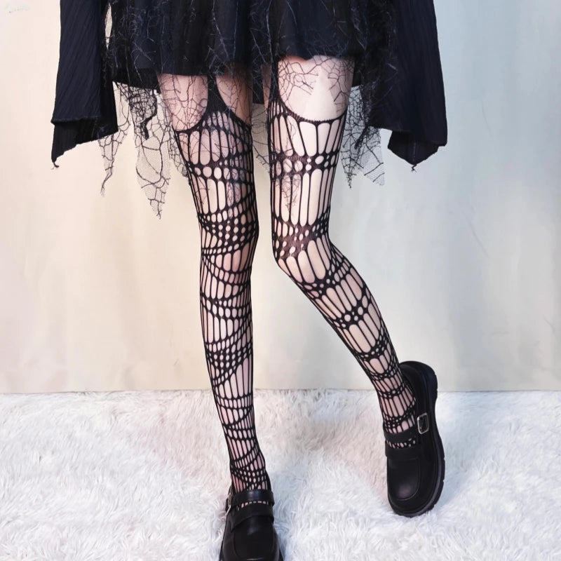 collants résille sexy à trous noirs, style années 2000
