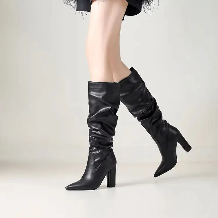 Bottes longues à talons hauts chaussures épaisses