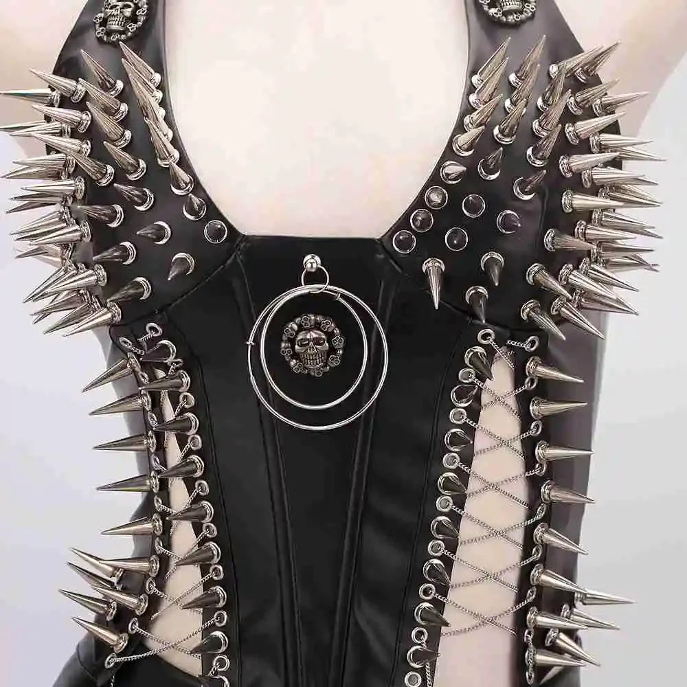 Bustier clouté en cuir vegan, style gothique, court et sexy