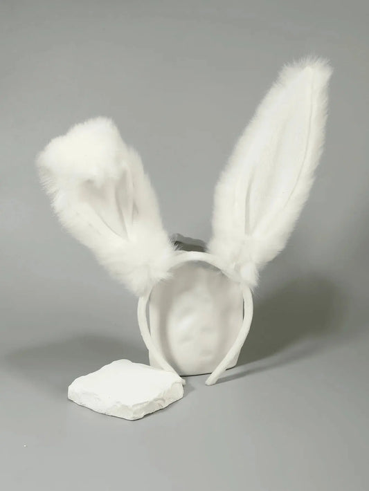 1 serre-tête blanc en peluche avec oreilles de lapin Clickbing Market