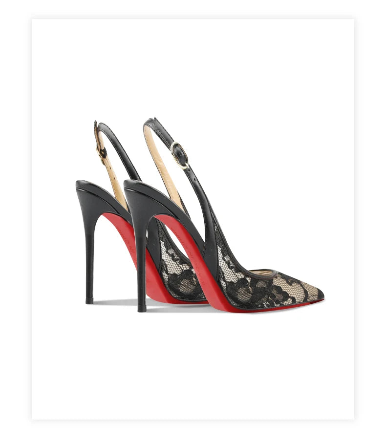 Sandales à talons hauts en dentelle noire avec bouts pointus