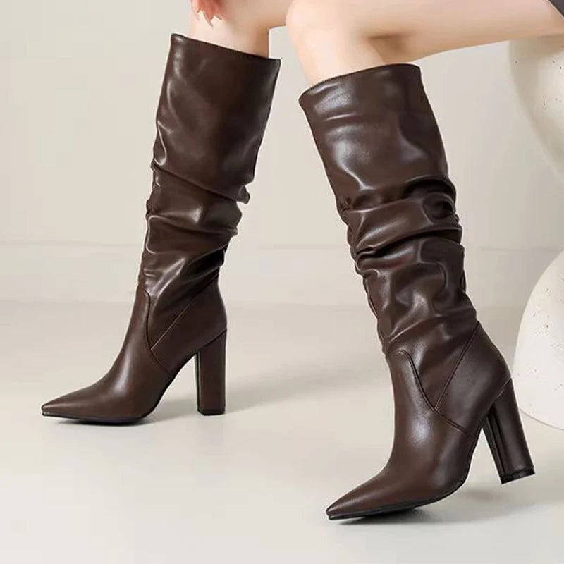 Bottes longues à talons hauts chaussures épaisses
