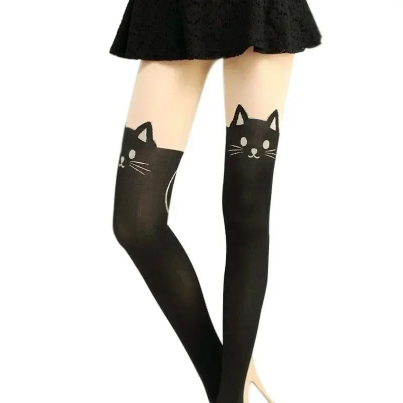 Chaussettes montantes en soie imprimées chat noir Clickbing Market