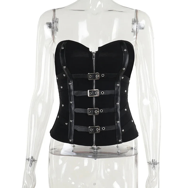Corset sans bretelles en cuir style gothique