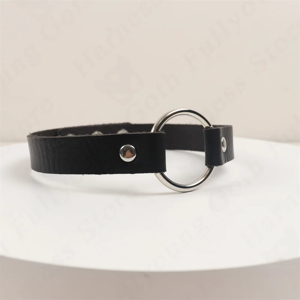Collier ras du cou noir, en cuir synthétique