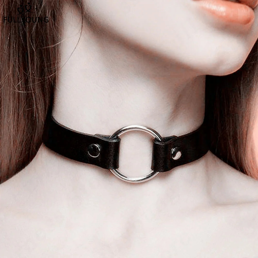 Collier ras du cou noir, en cuir synthétique