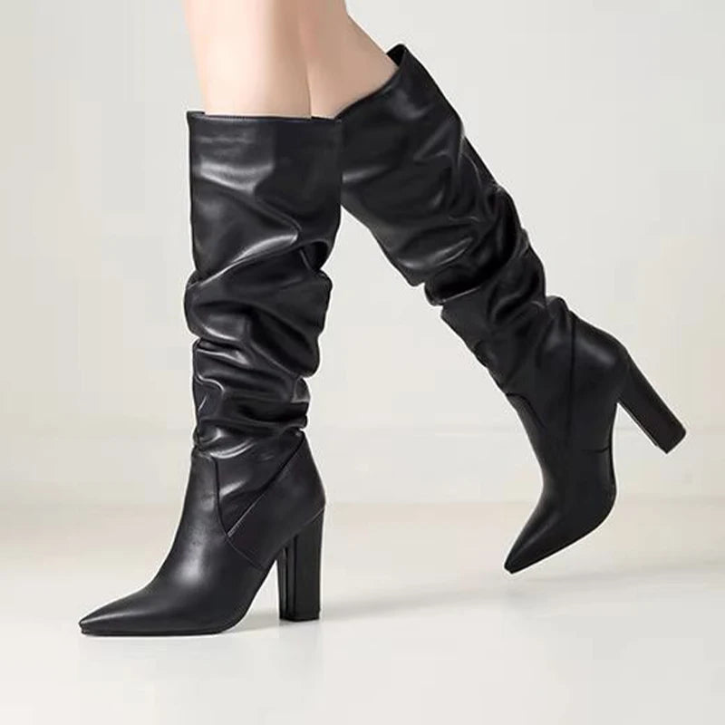 Bottes longues à talons hauts chaussures épaisses