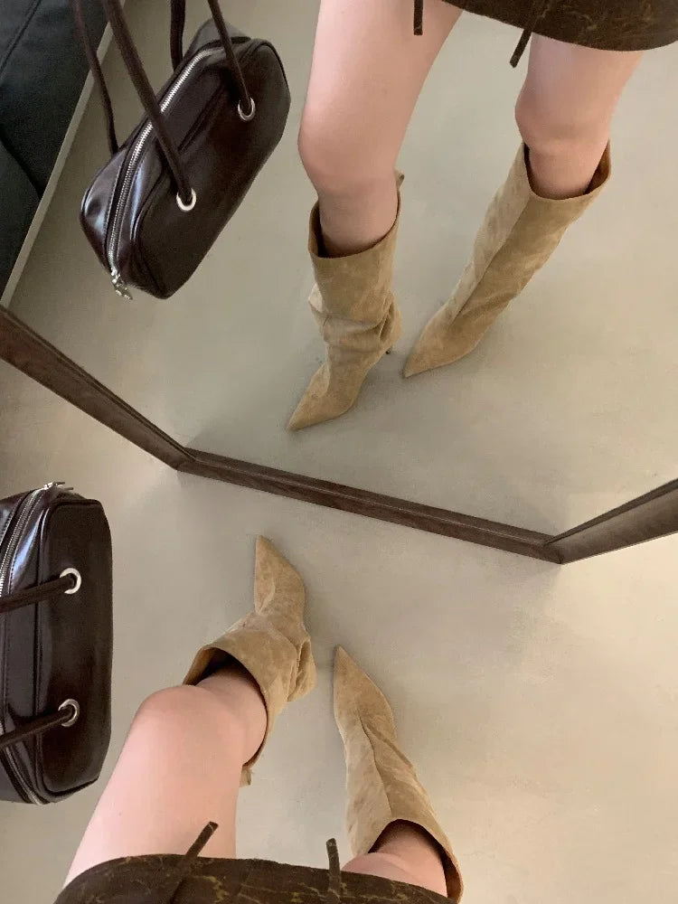 Bottes hautes chaussures à talons fins