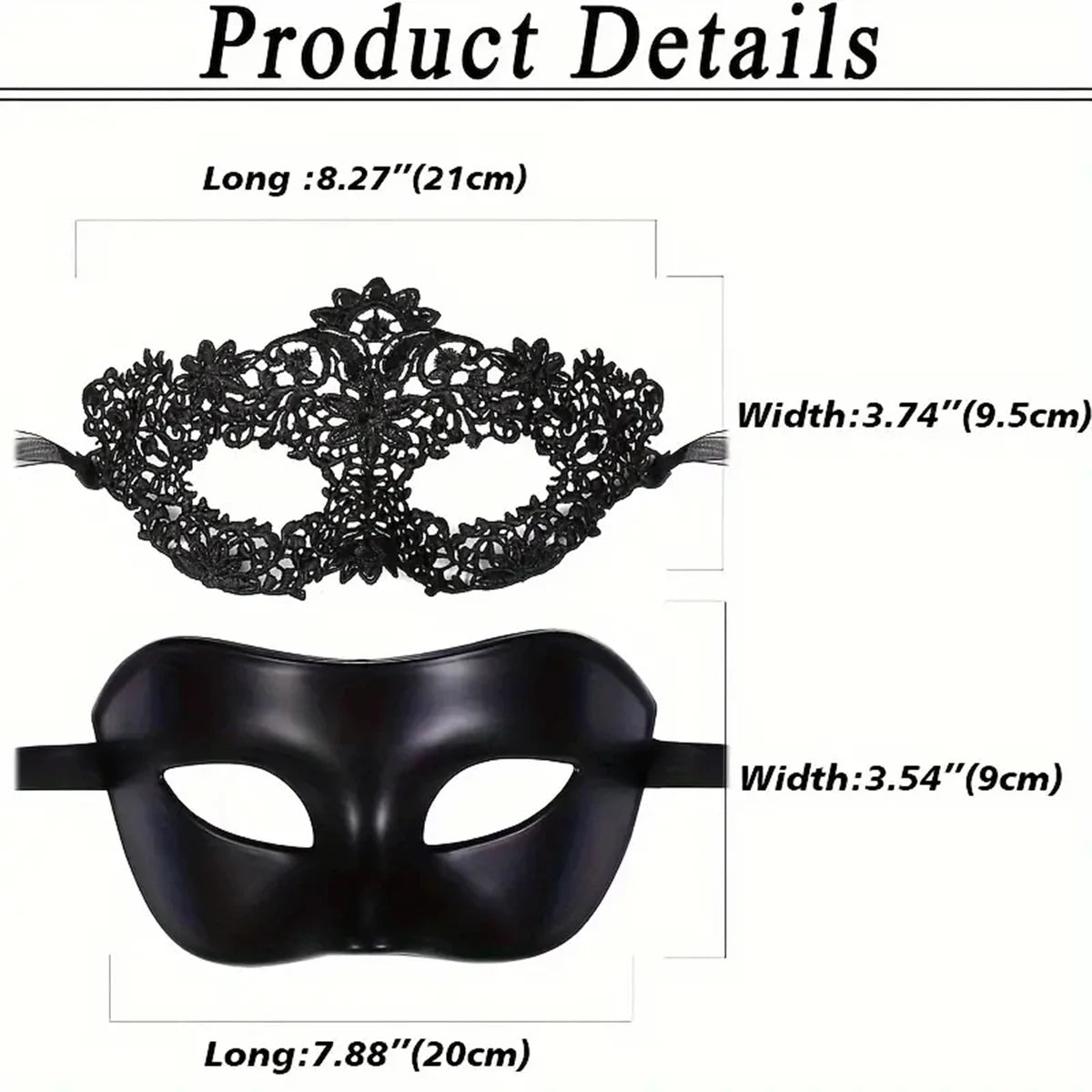 Ensemble de 2 masques de mascarade élégants en dentelle noire pour couples
