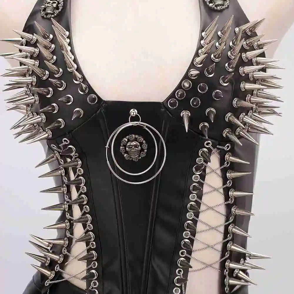 Bustier clouté en cuir vegan, style gothique, court et sexy