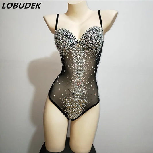 costume sexy transparent à strass