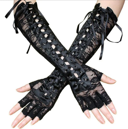 Gants, nœud floqué, châle en dentelle