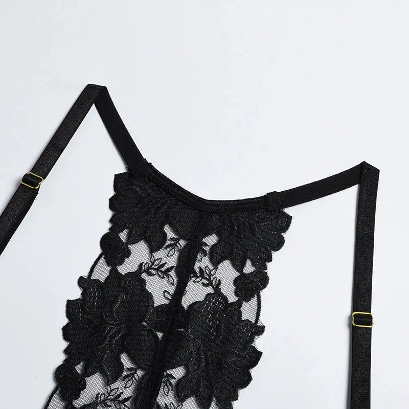 Ensemble de Lingerie brodée en dentelle florale, soutien-gorge et culotte transparents, sous-vêtements Sexy, intimes, porno érotique Clickbing Market