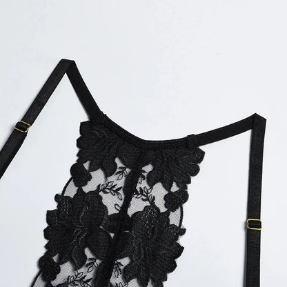 Ensemble de Lingerie brodée en dentelle florale, soutien-gorge et culotte transparents, sous-vêtements Sexy, intimes, porno érotique Clickbing Market
