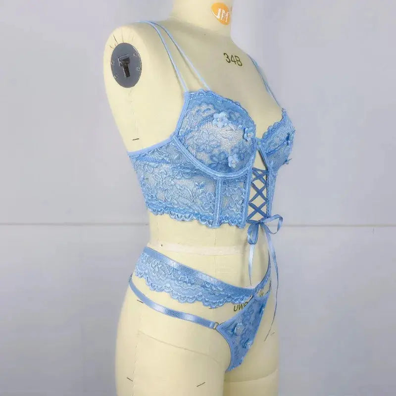 Lingerie sangle à armatures dentelle soutien-gorge Sexy perlé 3D fleur évider transparent à lacets Clickbing Market