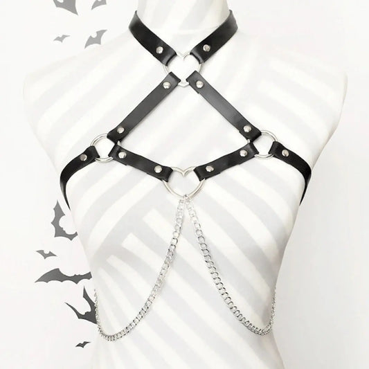 Ceinture en cuir harnais de Style de rue, ceinture de poitrine réglable avec chaîne Clickbing Market