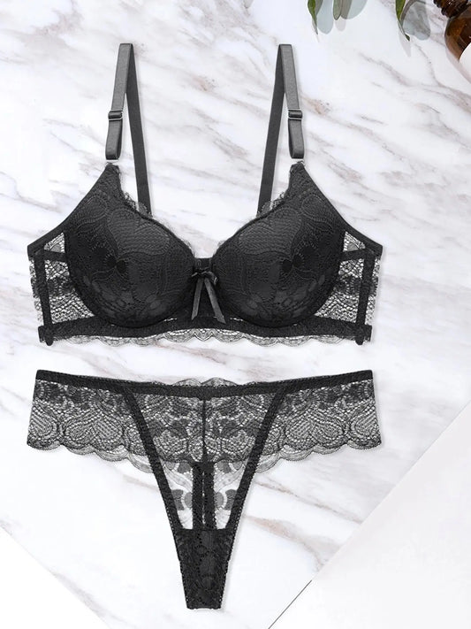 Ensemble de Lingerie en dentelle nuisette séduisante en maille soutien-gorge et culotte, ensemble de 2 pièces avec porte-jarretelles Clickbing Market