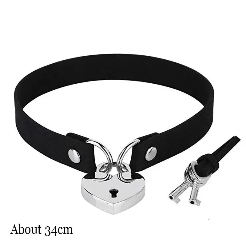 Collier ras du cou Sexy, en cuir PU, serrure en forme de cœur, clé à pointes Clickbing Market