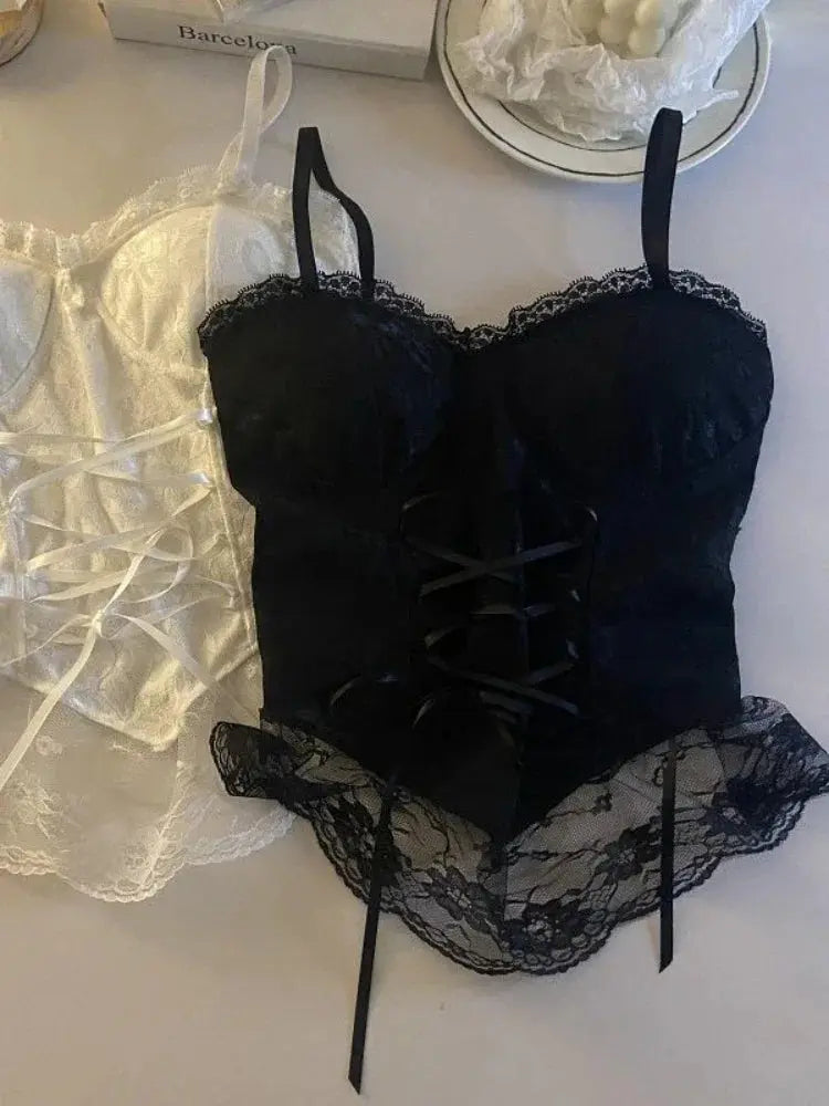 Corset dentelle bandage T-shirt camisole fronde débardeur mode gilet sans manches Clickbing Market