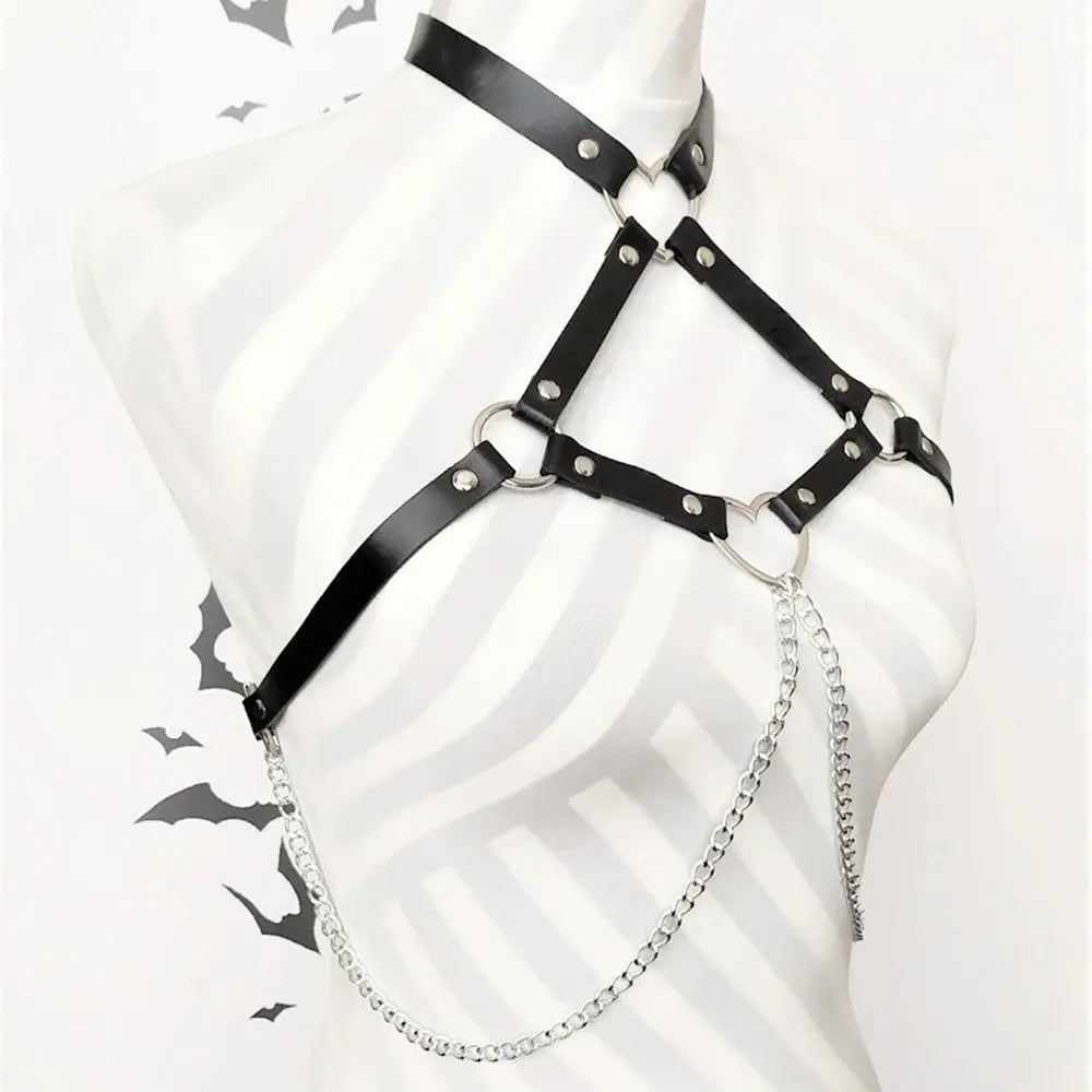 Ceinture en cuir harnais de Style de rue, ceinture de poitrine réglable avec chaîne Clickbing Market
