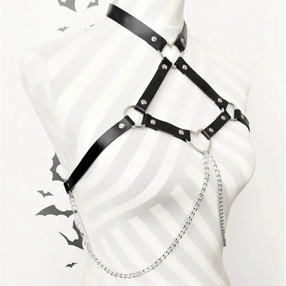 Ceinture en cuir harnais de Style de rue, ceinture de poitrine réglable avec chaîne Clickbing Market