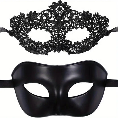 Ensemble de 2 masques de mascarade élégants en dentelle noire pour couples