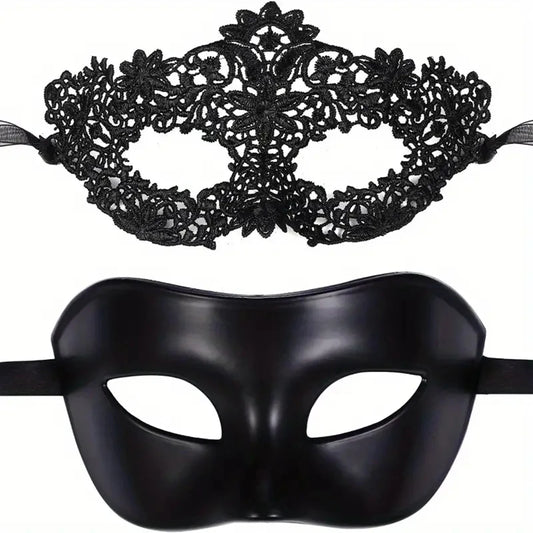 Ensemble de 2 masques de mascarade élégants en dentelle noire pour couples